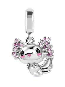 1pc Fashionable White Copper Zirconia Plated Inlaid Silver Cute Little Dinosaur Gift - Silver - View 3