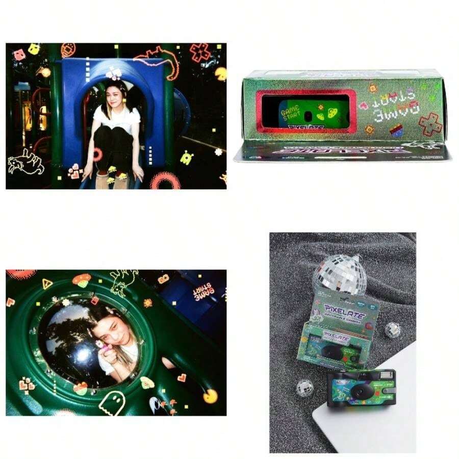 Retocolor Pixelate 400 - Cmara de pelcula desechable de 35 mm 27EXP, ISO400, pelcula negativa de color, sin enfoque, fcil de usar, flash integrado, de un uso pelcula y batera incluida - Pixelar - Ver 1