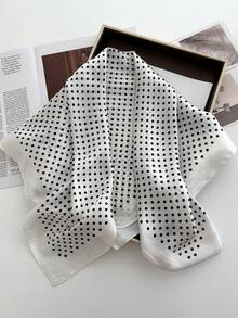 1pc 70*70cm Square Silk Scarf, Women's Satin Printed Headscarf, Neckerchief, Headband, Fashion Ladies Shawl, Scarf - White Polka Dots - View 3