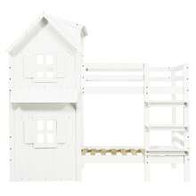 Children's Bunk Bed With Attractive Windows And Roof, Side Safety Rails, Three-Step Straight Ladder, Stable Slatted Bed Bases, Pine + MDF + Plywood, White, 90*200 Cm - White + Solid Wood + Medium-density Fiberboard - View 9