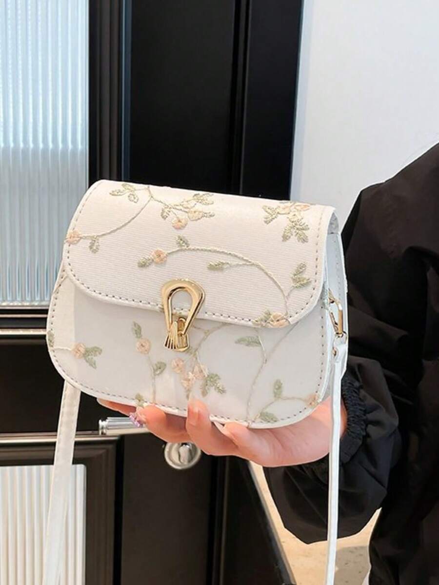极简主义花卉刺绣迷你斜挎包