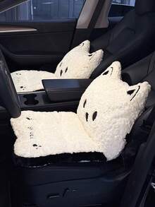 1 pieza Cojín de asiento de coche para invierno, almohadilla de asiento mullida para prevenir el dolor de cadera, con soporte lumbar integrado, diseño lindo para mujeres, cojín de asiento de coche para aumentar la altura - Blanco y Negro - Ver 2