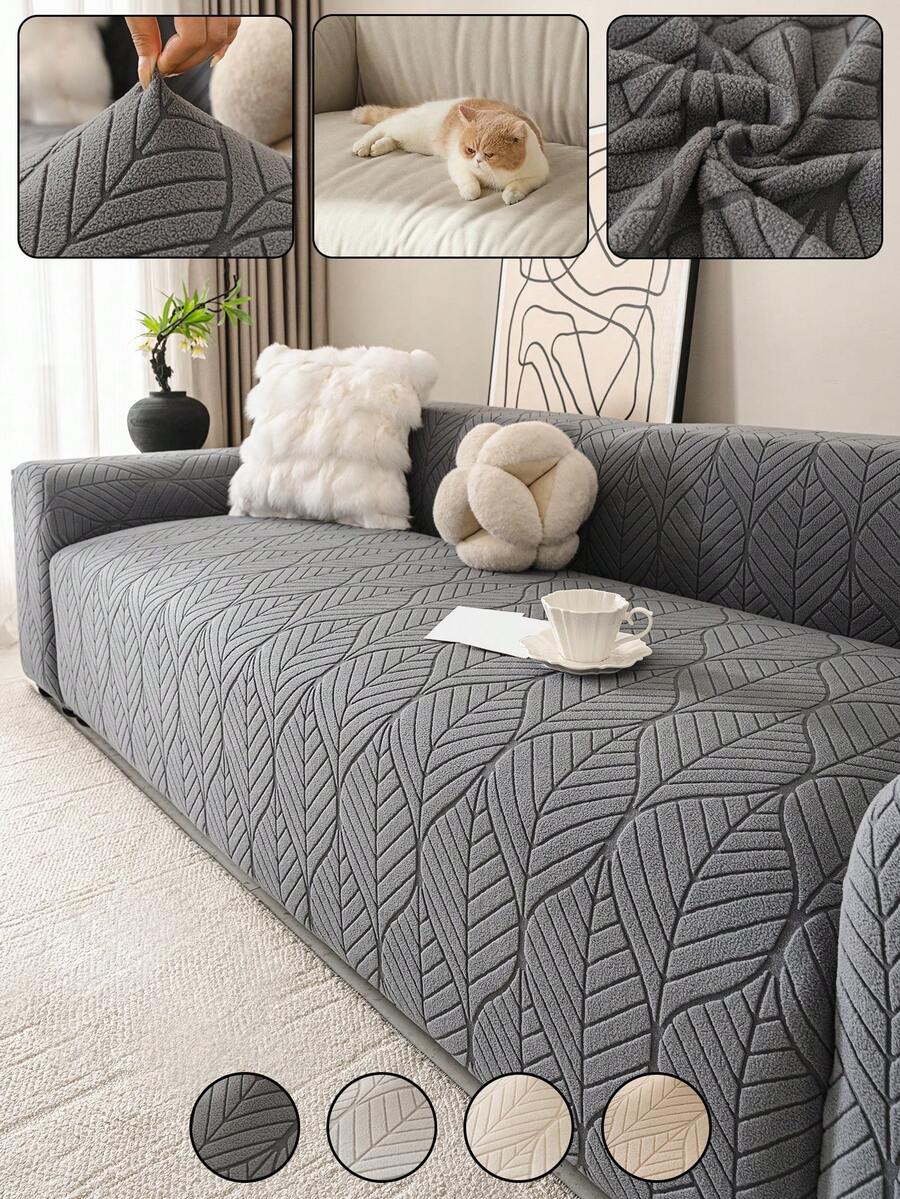 1pc Modern Minimalist Large Leaf Pattern Jacquard Sofa Cover, Full Coverage Pet-Friendly Seat Cushion Slipcover, Fits 1-5 Seat Sofa, Machine Washable, Suitable For All Seasons - Multicolor - View 1