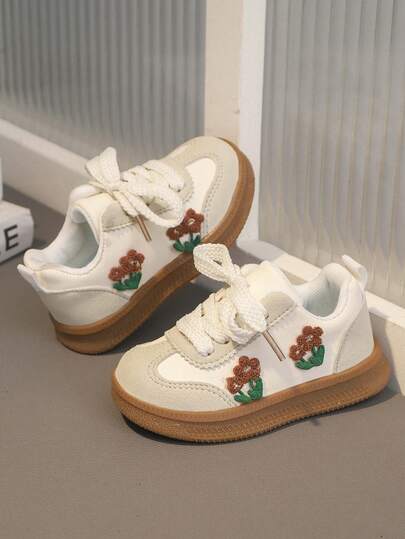 1 pereche de pantofi sport casual cu design floral din PU cu cârlig și buclă pentru fete, la modă, potriviți pentru toamnă