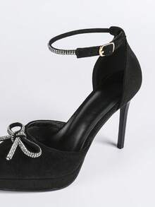 Fashionable & Elegant Party Rhinestone Bow Decor Nightclub High Heels,Platform Heels - Black - View 8