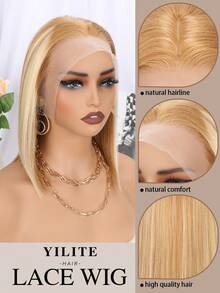 Yilite Highlight Piano 27/613 Tóc giả Bob nhuộm vàng hạt dẻ Tóc giả ren phía trước bằng tóc thật Tóc giả ren phía trước 13x4 Tóc giả tóc thật được nhổ sẵn với tóc con Tóc giả Bob thẳng ngắn dành cho phụ nữ - S27/613 - Xem 1