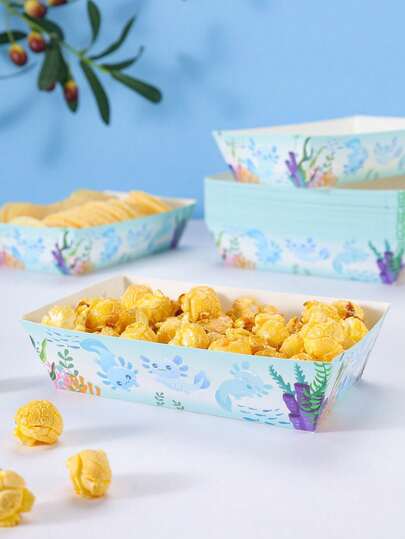 10/24pcs Blue Axolotl Food Boxes, French Fry Boxes, Popcorn Boxes, Popcorn Boxes, Birthday Party Decor And Movie Night Snack Boxes, Suitable For Lunch Box, Bakery Bread, Burger Restaurant