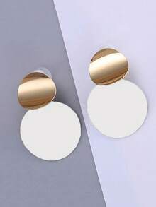 1 Coppia di orecchini a bottone rotondi e curvi per donna, orecchini pendenti a disco bicolore in stile vintage per matrimonio/banchetto/vacanza/discoteca/uso quotidiano, regalo di gioielleria in stile Y2K per anniversario/festa della mamma/San Valentino/Natale - Orecchini a pezzo - Visualizzare 3