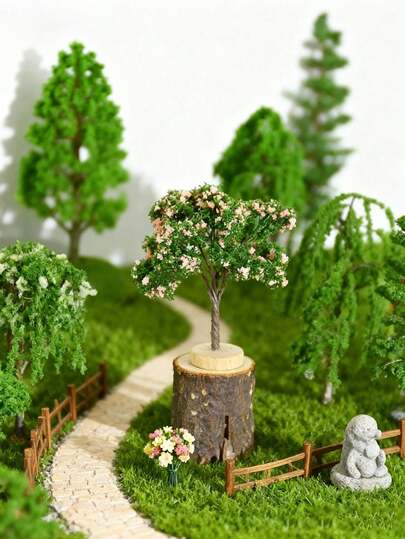 1pc Mini Realistic Tree Model, Miniature Realistic Landscape Tree, Cute Micro Ornament Fairy Garden Decor Micro Landscape Resin Craft Ornament Home Desktop Garden Accessory, Artificial Plant