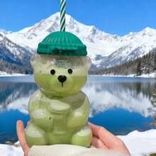 Christmas Edition Bearista Glass Straw Cup Teddy Bear Style With Glass Straw Cartoon Bear Glass Mug Steal Your Christmas Heart! - 泰迪熊杯塑料 - 查看 5