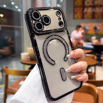 Compatible With Apple 17 Pro Max 17 PRO 17 Air 17 Fashion Plating Glitter Diamond Clear Case Compatible With Apple 16 15 14 13 A12 11 PRO MAX Plus Wireless Charge Durable Anti-Drop Protect Cover, Rhinestone Design, Durable Cover, Fashion Lovers, Apple Users,17 Pro Max Apple Case,Apple 17 Pro Max Case Magsafe