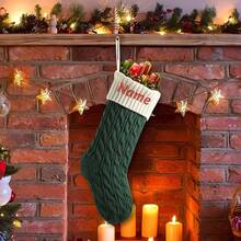 Calcetines de Navidad Personalizados, Calcetines de Navidad Personalizados con Nombre, Calcetines de Navidad Bordados Grandes de 18 Pulgadas, Decoración de Árbol de Navidad para Chimenea - verde oscuro-marfil - Ver 10