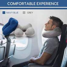 Inflatable Travel Pillow Airplane Inflatable Neck Pillow Traveling With Soft Velvet Washable Cover Sleeping, Airplane, Train, Car, Office, Contoured Eye Masks, Earplugs - 灰色 - 查看 3