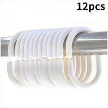C-Shaped Shower Curtain Plastic Hooks, Curtain Rings, Thickened Sturdy Grommets, Bathroom Toilet Accessories - White - View 15