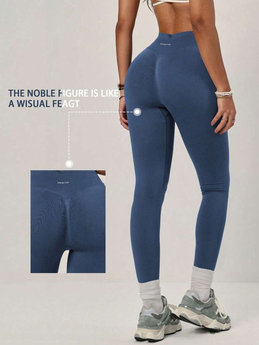 PinkTip 1 szt. Damskie, jednokolorowe, elastyczne legginsy sportowe do jazdy na rowerze, ściągające w pasie, wyszczuplające, wygodne, odpowiednie do pieszych wędrówek na świeżym powietrzu, jogi, fitnessu i biegania.