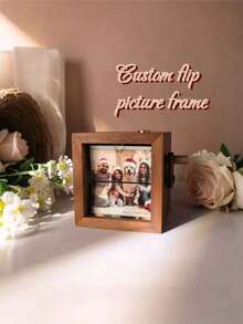 Customized 3D Rotating Photo Frame, Wooden Flip Picture Frame Holds 8/16 Photos, Decorative Gift For Anniversary, Birthday, Couples, Family, Unique And Interesting Present (Light Brown), Suitable For Valentine's Day, Christmas, Easter, Mother's Day, Father's Day, St. Patrick's Day, Independence Day, Bastille Day, Thanksgiving, Halloween, Friends, Family, Couples, Boyfriend, Girlfriend, Birthday, Desktop Decor, Commemorative Handcrafted Item - Multicolor - View 6