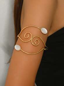 1件女士夸张几何镂空手镯 - 金黃色 - 查看 7