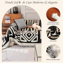 Funda de Sofá Reversible de Chenilla, Antideslizante, Lavable A Máquina, Protector Acolchado para Sofá, Fundas De Sofa Protector Cover, Añade Estilo y Comodidad a Tu Salón (70" x 60", )(Negro) - Multicolor - Ver 8