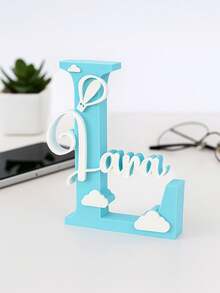 1 pezzo Targa decorativa personalizzata a forma di mongolfiera con lettera, decorazione personalizzata con iniziale del nome, motivo a nuvole, stampata in 3D, adatta per decorazione della cameretta del bambino e della stanza dei bambini, per neonati, compleanni, Natale e decorazioni natalizie per la casa, regalo personalizzato con lettera - Multicolore - Visualizzare 7