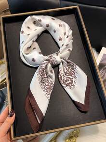 1 Piece Women's 70cm Square Scarf With Silk Paisley Floral Print, Versatile Scarf, Hair Accessory, Fashionable Dress Scarf - 米色 - 查看 6