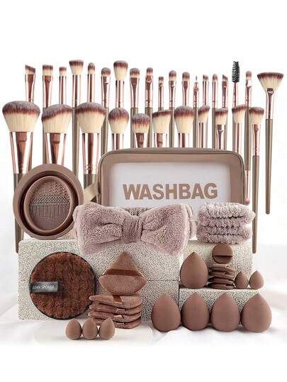 Set de 54 piezas/44 piezas/23 piezas de brochas de maquillaje, brochas de maquillaje multifuncionales para polvos, líquidos y cosméticos en crema, set de herramientas de maquillaje con bolsa de maquillaje y esponja de maquillaje