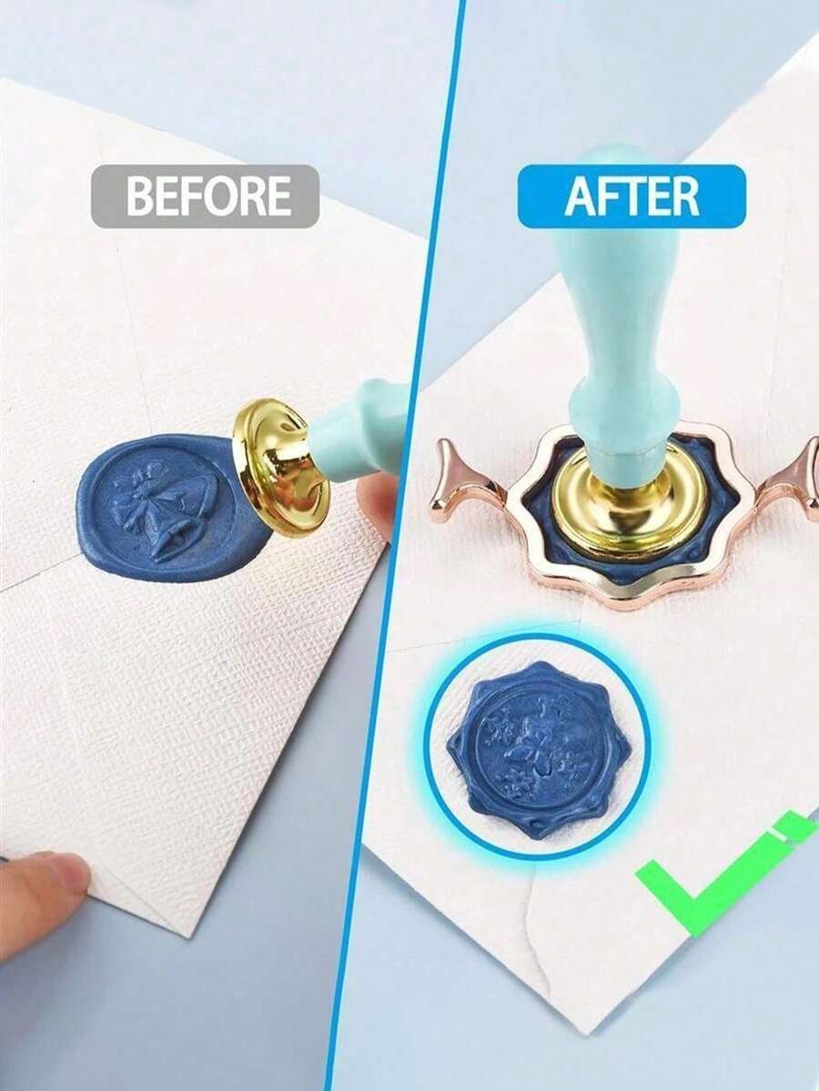 1pc Metal Wax Seal Mold Round Flower Heart Clover Shape Mold DIY Craft Adhesive Waxing Wedding Seal Wax For DIY Craft Wedding Invitation Card Envelope Gift Wine Packaging Back To School,Back To School,School Supplies,Stamp Seal Wax Beads Kit For Gift Wedding Invitations Decoration - Gold - View 1