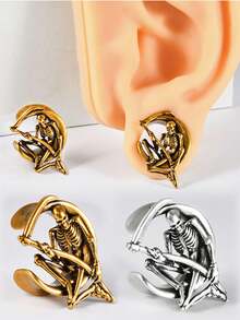 1件铜骷髅镰刀耳扩 U型骷髅耳塞扩耳器耳扩隧道穿刺饰品 8毫米-25毫米