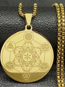 1件金色/银色复古梅塔特隆立方体神圣几何生命之花不锈钢吊坠项链 - 項鍊 - 查看 4