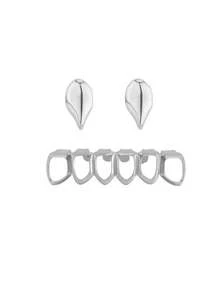 1 Set Hollow Out Fang Teeth Jewelry, Metal Punk Teeth Grillz, Cosplay Prop, Unisex Gift - Multicolor - View 8