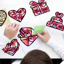 12/24pcs DIY Valentine'S Day Craft Paper Heart Catchers - Classroom Art Supplies Kit For Stained Glass Effect, No Batteries Required - Multicolor - View 5
