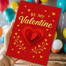 1pc Elegant Valentine's Day Card With Envelope (11cm16cm & 4.33in6.29in) - "Be My Valentine" Design, Red 3D Layered Heart With Gold Accents, Perfect For Romantic Gestures, Classic Greeting Card | Love Card | Paper Card - Multicolor - View 12