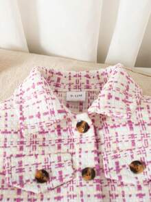 2pcs Baby Girls Cute Princess Style Pink Plaid Collar Jacket & Pink Bow Tulle Strap Dress Outfit, Autumn/Winter - Pink - View 5
