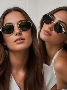 2副/1副超轻椭圆形时尚眼镜，Y2K品牌风格时尚眼镜，休闲户外时尚配饰，适合女性夏季、秋冬季服装、海滩配饰、复古Y2K高端眼镜、商务休闲礼品，适合日常佩戴、海滩、度假、散步、购物、驾驶、街拍、时尚杂志T台走秀等场合。 - 金色 - 查看 8