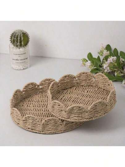 1pc Handwoven Paper Rope Storage Basket, Vintage Home Decor, Desktop Organizer, Bathroom/Hotel Decoration, Wicker Basket