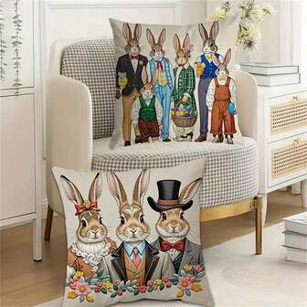1pc/4pcs Easter 2D Embroidery Imitation, Rabbit Element Print Pattern Pillow Cover, Durable And Soft Touch, Suitable For Easter Decor Patio Garden Outdoor Furniture, Spring, Living Room Sofa Cushion Cover (No Pillow Insert) 18"X18" (45cm*45cm) *1pc/4PCS