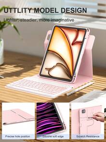 360°旋转键盘保护套，兼容iPad A16（第11/10代）、第9/8/7代（10.2英寸）、iPad Air（10.9/11英寸），采用TPU翻盖PU皮革材质，内置无线蓝牙键盘（150mAh电池）和支架，粉色 - 粉色 - 查看 4