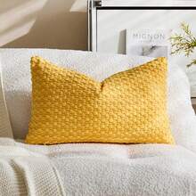 1pc Yellow Bohemian Striped Throw Pillow Cover (Pillow Insert Not Included), Soft Plush Corduroy Solid Color Decorative Square Pillow Sham, Suitable For Holiday, Sofa, Bedroom, Bed, All Seasons - Yellow - View 13