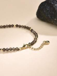 1pc Bohemian 18K Gold Plated Natural Smoky Quartz Bead Bracelet, Suitable For Women's Daily Wear And Stacking - Smoky Crystal 2 - View 3