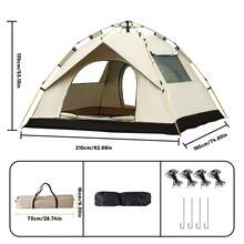 Gold Outdoor Shelter Automatic Pop-Up Tent, Sunshade,Portable Camping Tent ForTravel, Beach, Fishing,2-3/3-4Person Waterproof - Vàng - Xem 14