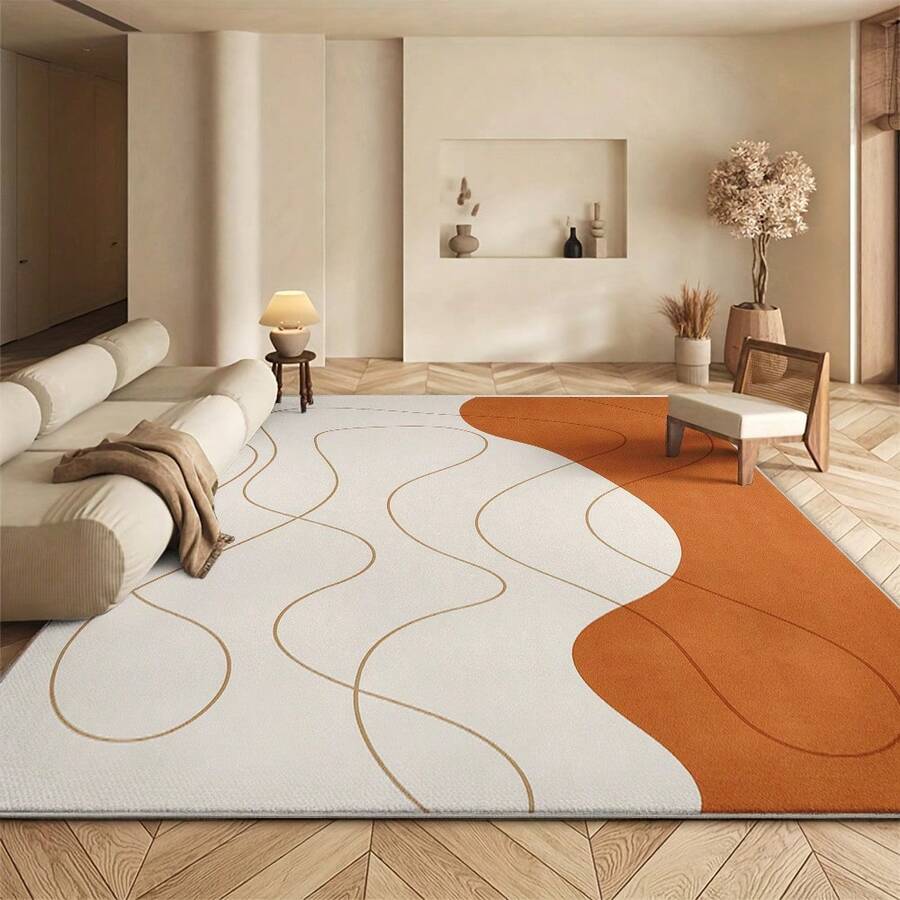 Modern Nordic Abstract Geometric Rug - Large Beige And Orange Brown Soft Texture,  And Burnt Orange Large Area Rug, Suitable For Living Room, Bedroom, Office - Scandinavian Minimalist Decor, Beige Orange White Gold Tone Material, Suitable For Festive And Modern Home Decor, Large Living Room Rug, Large Size Living Room Rug, Dining Table Rug, Modern Living Room Carpet - Nhiều màu - Xem 1