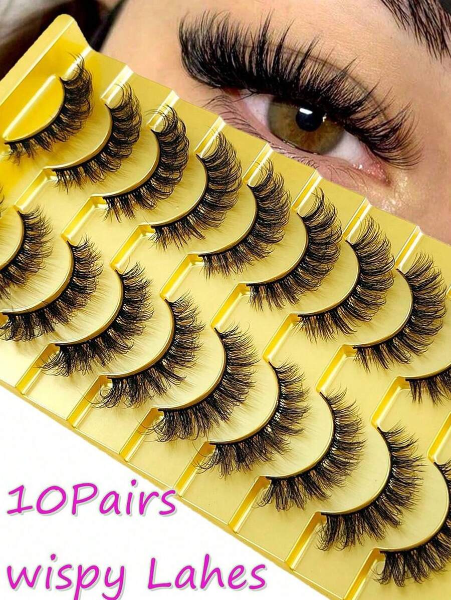 10 pares de pestañas postizas de visón 5D, cruzadas y voluminosas, naturales y dramáticas - Negro - Ver 1