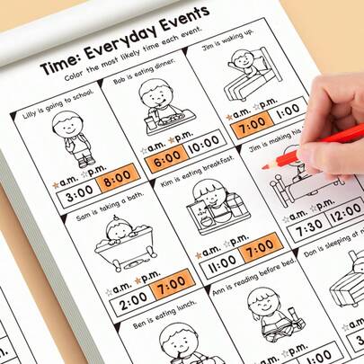 Lea la hora con precisión hasta la hora más cercana y escriba la hora en cada esfera del reloj: esto puede mejorar las capacidades cognitivas y la precisión del tiempo, ayudar a mejorar las habilidades de gestión del tiempo y es un pequeño regalo de ejercicio ideal.
