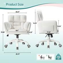 EnHomee Home Office Chair With Wheels & Side Pockets Vanity Chair Adjustable Height Soft Upholstered Modern Desk Chair With Backrest & Arm For Bedroom, White - trắng - Xem 7