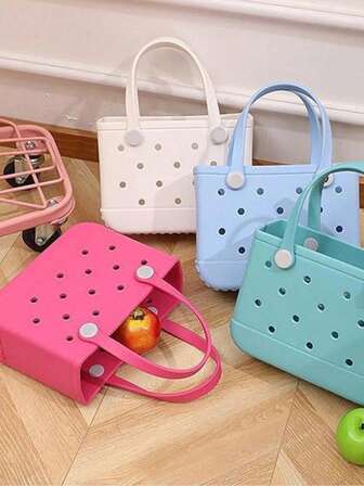 1pc Large Capacity Practical EVA Beach Tote Bag, Breathable EVA Women Beach Handbag - Lightweight Durable Solid Color Open Design, Oversized Waterproof Washable Sturdy Open Tote Bag, Suitable For Beach, Pool, Sports, Pool Side, Shopping And Picnic - Fashionable Holiday Accessory, Beach Bag