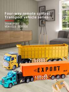 1:48比例遥控自卸车套装，包含1辆推土机/4辆塑料小车，工程车玩具，半挂牵引车，适合3岁及以上儿童，遥控车玩具
