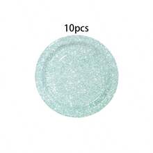 10件/20件/50件套装，粉彩闪光一次性7英寸餐盘和9盎司杯子 - 多色闪亮餐具 | 适合女孩下午茶派对、青少年生日、单身派对，马卡龙色（紫色/绿色/粉色/蓝色）餐盘和冷热饮杯，也适用于新娘送礼会、婚礼、婴儿送礼会等活动。 - 彩色 - 查看 28