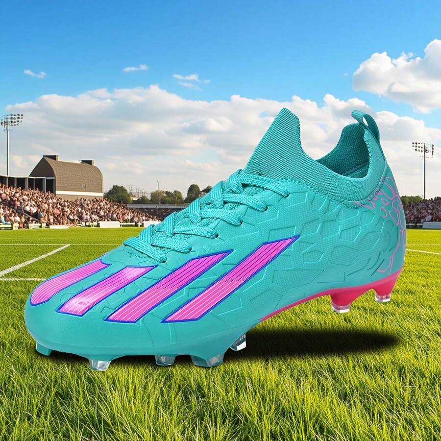 Zapatos de fútbol para adultos y jóvenes de caña baja para partidos de equipo al aire libre, zapatos de entrenamiento de fútbol para hombres, antideslizantes, resistentes al desgaste, para césped natural, terreno blando, de cuero, con cordones, ligeros, diseño antideslizante de alto rendimiento, tacos de fútbol profesionales - azul - Ver 1