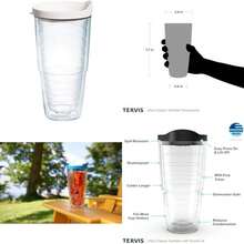 Tervis Made in USA Double Walled Clear & Colorful 24oz Lidded Insulated Tumbler Cup Keeps Drinks Cold & Hot, 24oz, Blue Lid(Blanco (White Lid) 24 onzas) - Multicolor - Ver 1