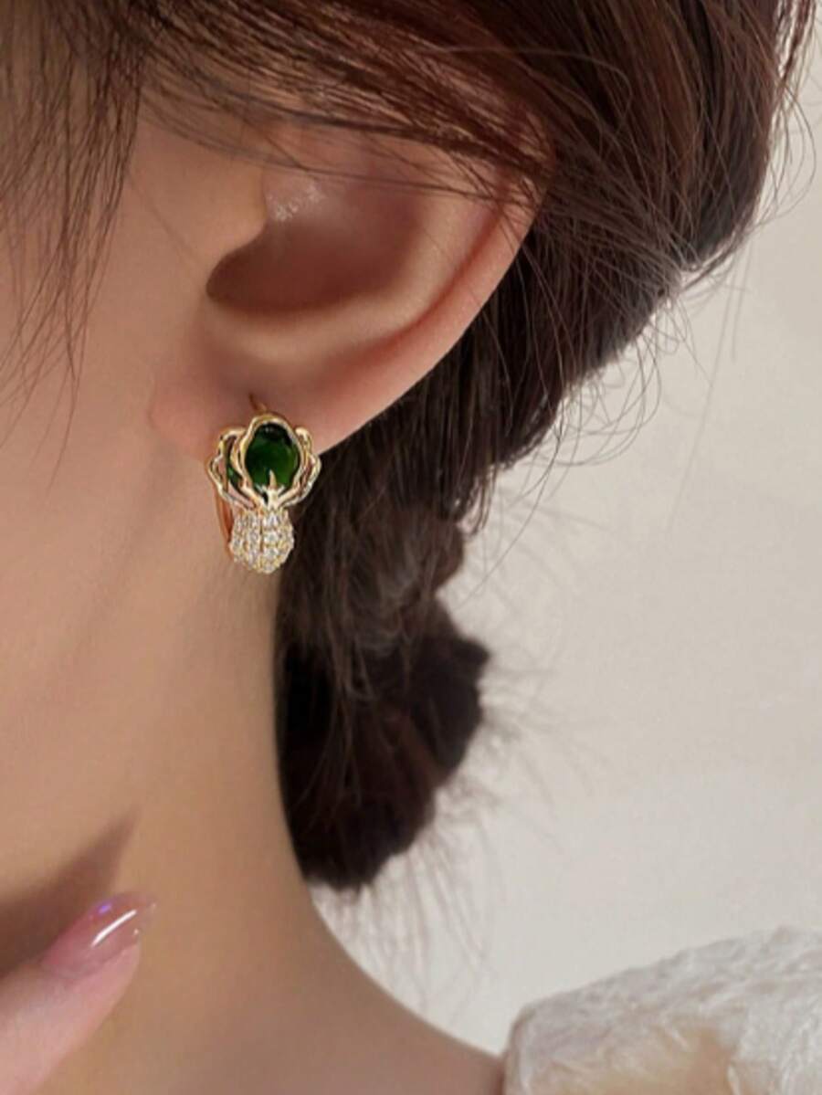 1 Pair Unique Design Rhinestone Inlaid Chic & Versatile Stud Earrings, Gift For Girlfriend/Mother - Cabbage Earrings - View 1