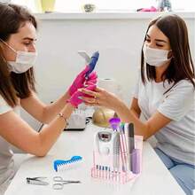 1pc Shmian Nail Drill Bit Storage Box, Pink Transparent Nail Art Display Case, Acrylic Cosmetic Organizer, Nail Art Tool Display Rack - Multicolor - View 4